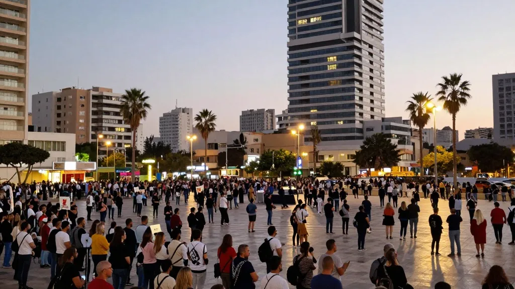 Illustration for: Protesters gather in Tel Aviv ahead of Tuesday vote